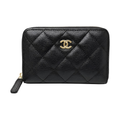 CHANEL 26S CC Logo Quilted Shiny Grained Calfskin Wallet in Black - AP36863