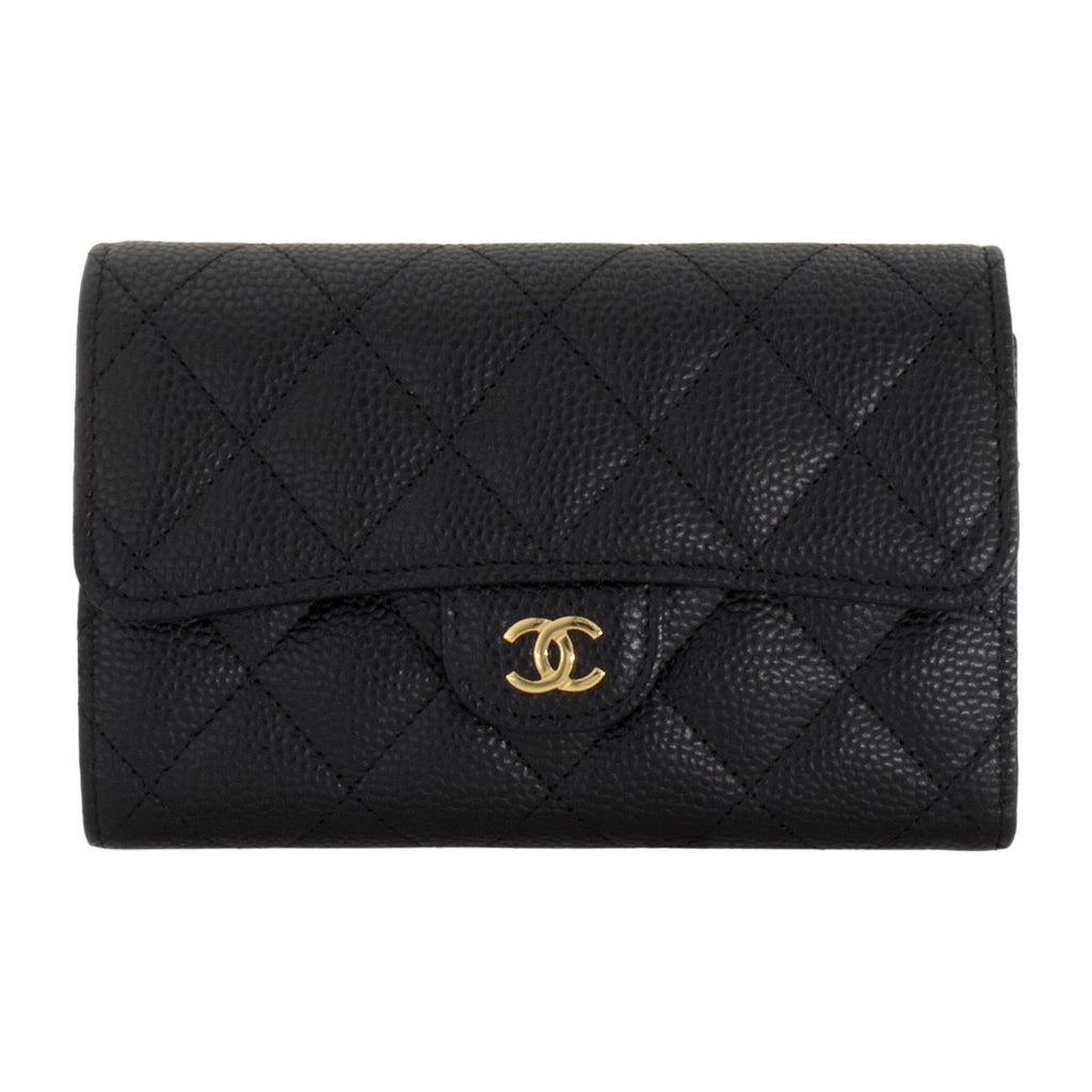 CHANEL CF Classic Flap Quilted Grained Leather Wallet in Black - AP0232