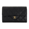 CHANEL CF Classic Flap Quilted Grained Leather Wallet in Black - AP0232
