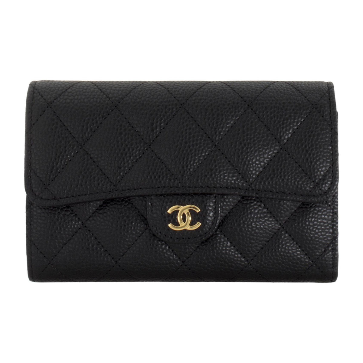 CHANEL CF Classic Flap Quilted Grained Leather Wallet in Black - AP0232