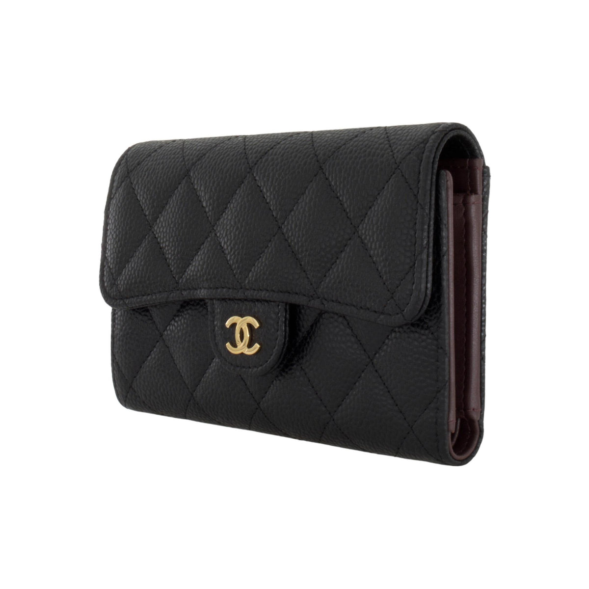CHANEL CF Classic Flap Quilted Grained Leather Wallet in Black - AP0232