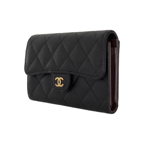 CHANEL CF Classic Flap Quilted Grained Leather Wallet in Black - AP0232