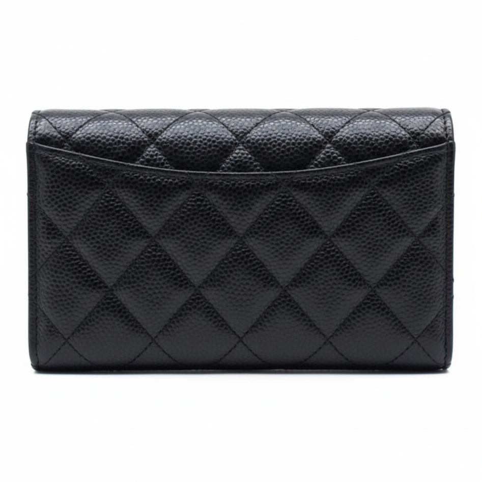 CHANEL CF Classic Flap Quilted Grained Leather Wallet in Black - AP0232