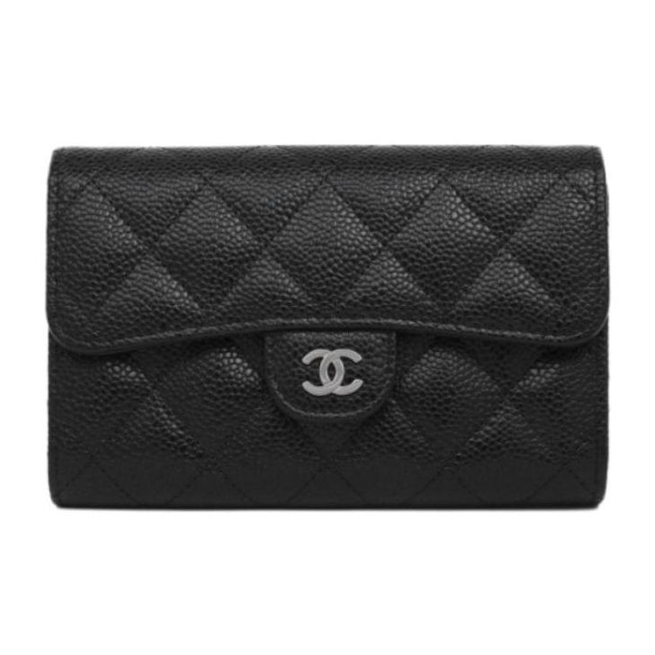 CHANEL Classic Flap Quilted Caviar Calfskin Wallet in Silver and Black - AP0232