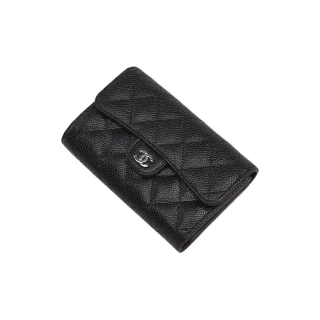 CHANEL Classic Flap Quilted Caviar Calfskin Wallet in Silver and Black - AP0232