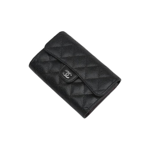 CHANEL Classic Flap Quilted Caviar Calfskin Wallet in Silver and Black - AP0232