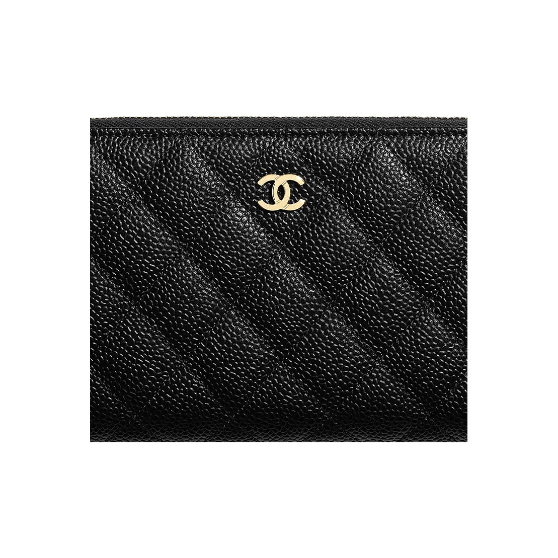 CHANEL CC Logo Quilted Grained Calfskin Long Zip Wallet in Black - AP0242