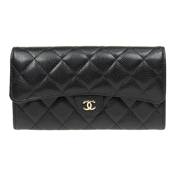 CHANEL 23P Classic Flap Quilted Grained Calfskin Long Wallet in Black - AP0241