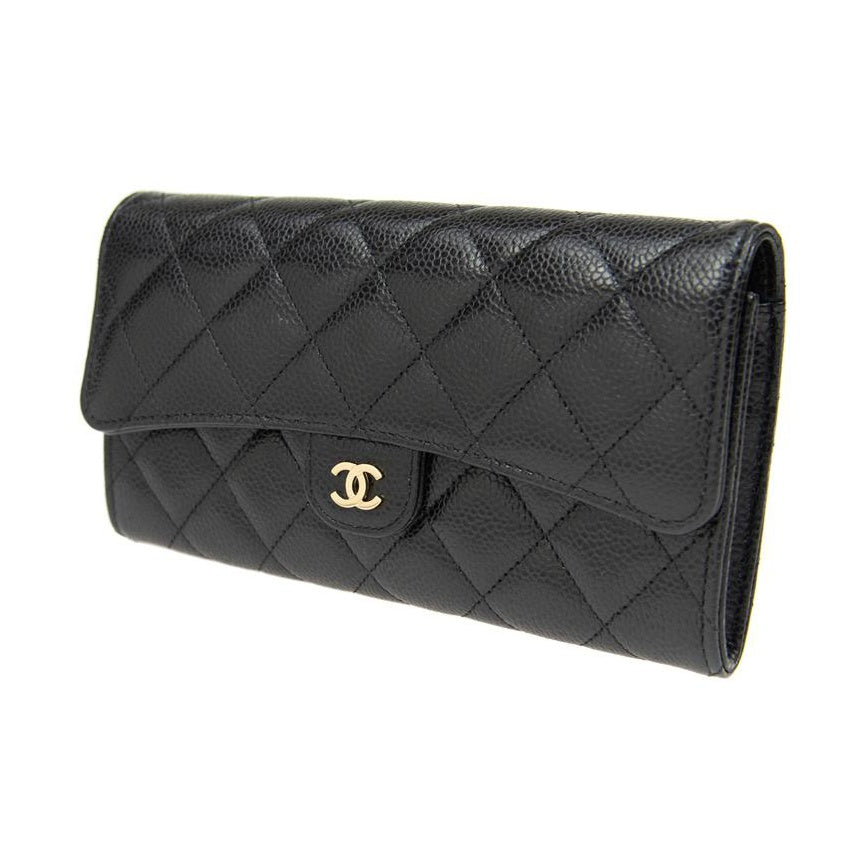 CHANEL 23P Classic Flap Quilted Grained Calfskin Long Wallet in Black - AP0241