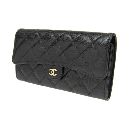 CHANEL 23P Classic Flap Quilted Grained Calfskin Long Wallet in Black - AP0241