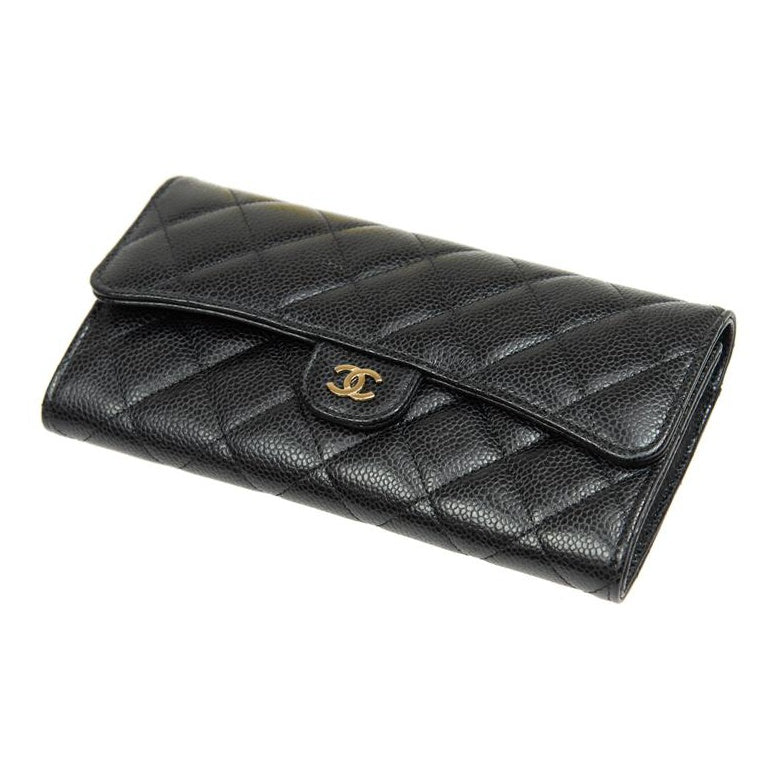 CHANEL 23P Classic Flap Quilted Grained Calfskin Long Wallet in Black - AP0241