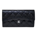 CHANEL Classic Flap Quilted Grained Calfskin Wallet in Black with Silver-Tone Hardware - AP0241