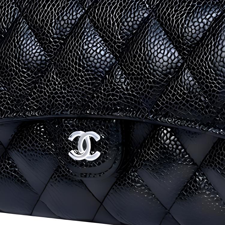 CHANEL Classic Flap Quilted Grained Calfskin Wallet in Black with Silver-Tone Hardware - AP0241