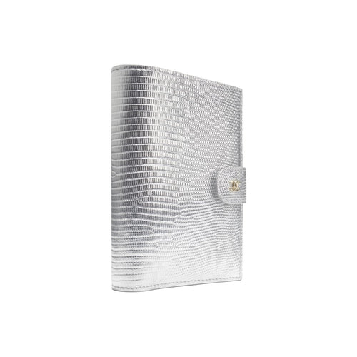 CHANEL 26B CC Logo Lizard-Embossed Calfskin Passport Holder in Silver - AP5193