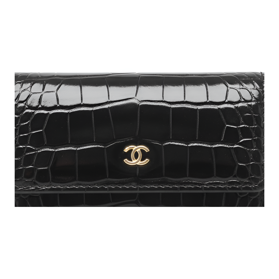 CHANEL 26S CC Logo Croc-Effect Calfskin Card Holder in Black - AP5190