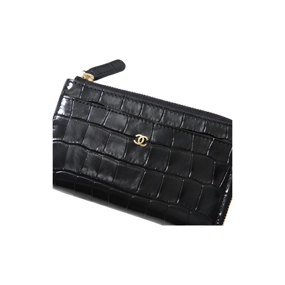CHANEL 26S CC Logo Croc-Effect Calfskin Card Holder in Black - AP5192