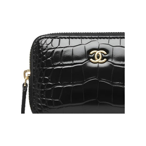 CHANEL 26S CC Logo Croc-Effect Calfskin Coin Purse in Black - AP5189