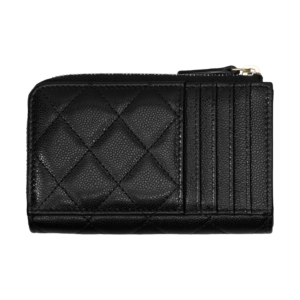 CHANEL 23C CC Logo Quilted Shiny Grained Calfskin Card Holder in Black