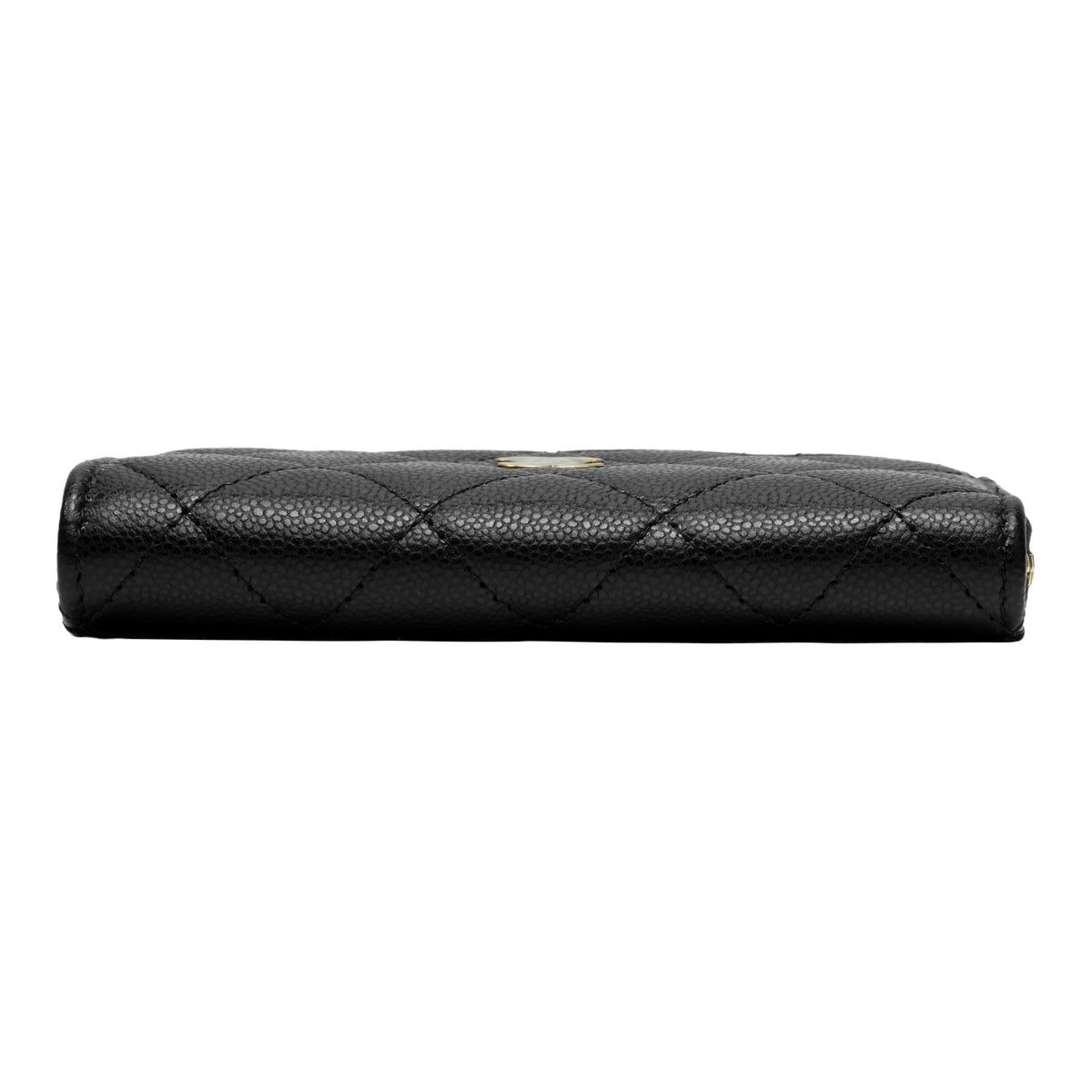 CHANEL 23C CC Logo Quilted Shiny Grained Calfskin Card Holder in Black