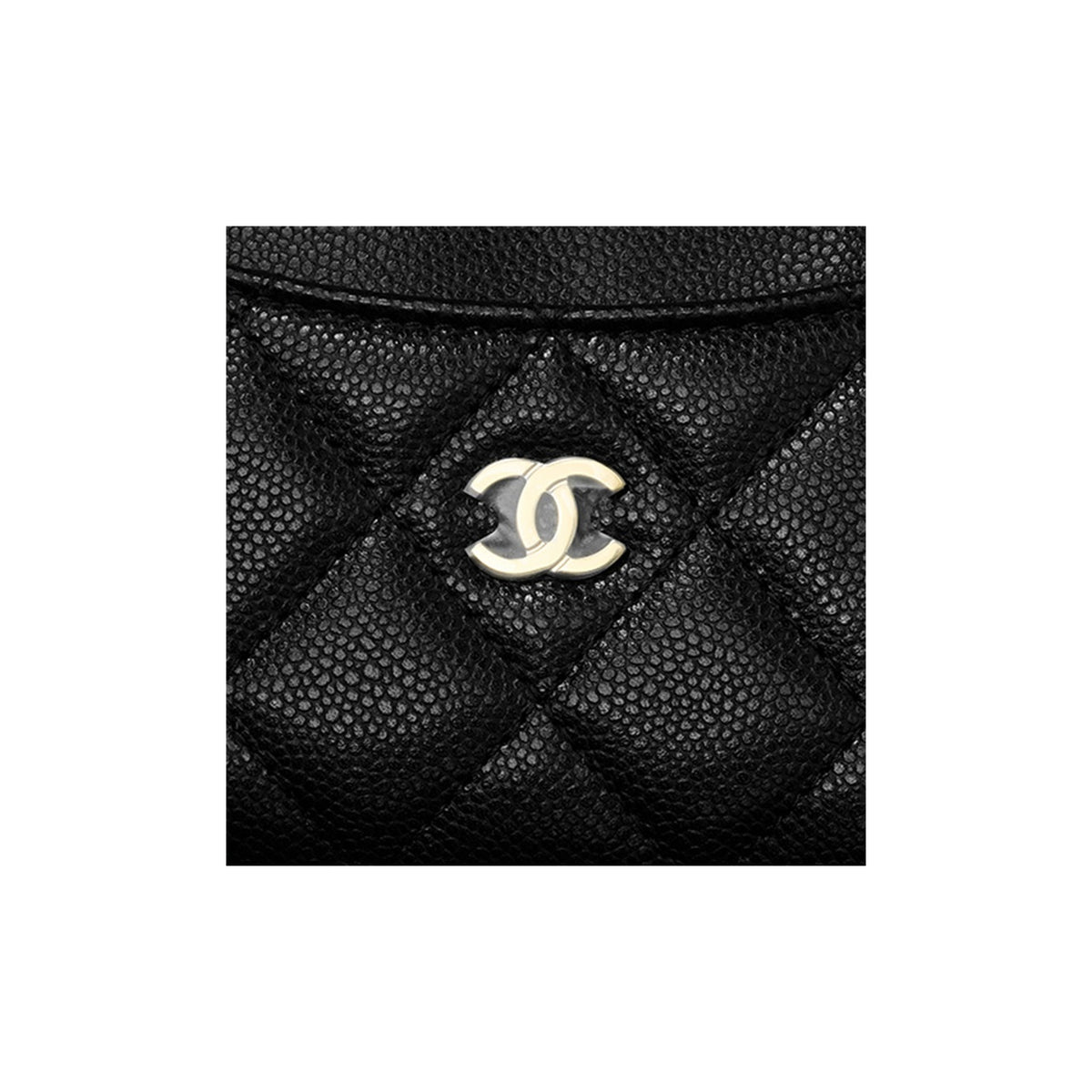 CHANEL 23C CC Logo Quilted Shiny Grained Calfskin Card Holder in Black