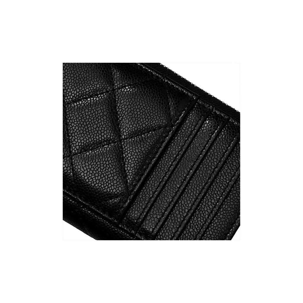 CHANEL 23C CC Logo Quilted Shiny Grained Calfskin Card Holder in Black