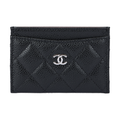 CHANEL Quilted Grained Leather Card Holder in Black with Silver-Tone Hardware - AP0213