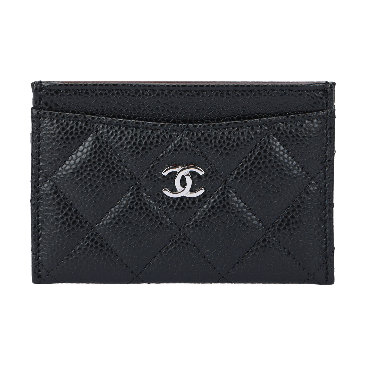 CHANEL Quilted Grained Leather Card Holder in Black with Silver-Tone Hardware - AP0213