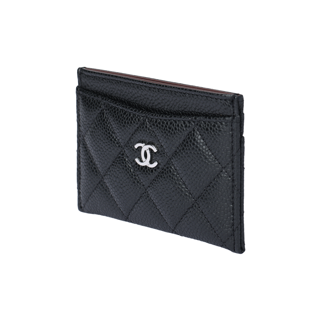 CHANEL Quilted Grained Leather Card Holder in Black with Silver-Tone Hardware - AP0213