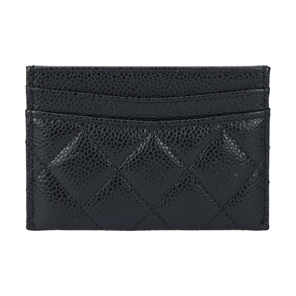 CHANEL Quilted Grained Leather Card Holder in Black with Silver-Tone Hardware - AP0213