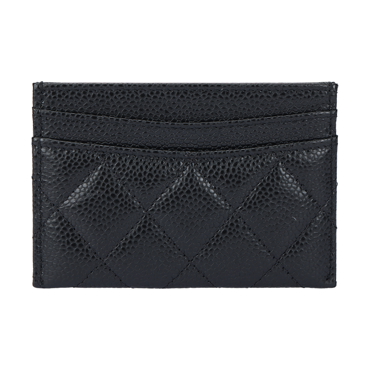 CHANEL Quilted Grained Leather Card Holder in Black with Silver-Tone Hardware - AP0213