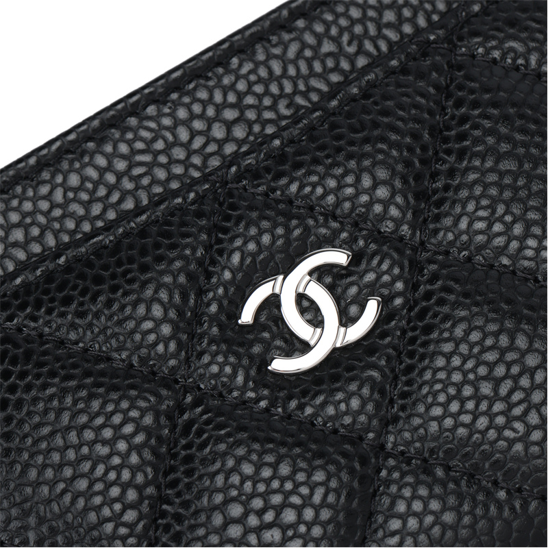 CHANEL Quilted Grained Leather Card Holder in Black with Silver-Tone Hardware - AP0213