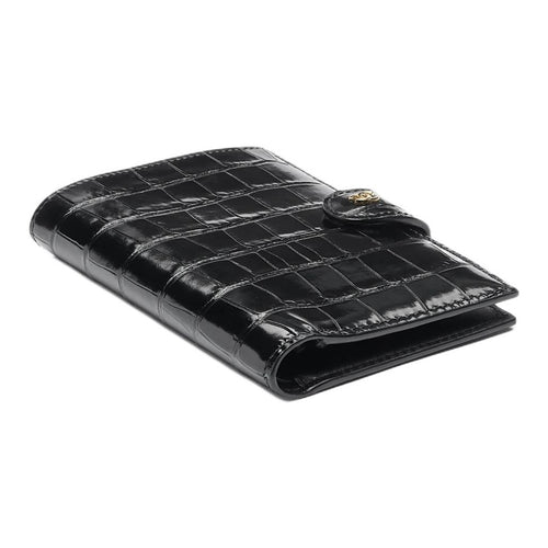 CHANEL 26S CC Logo Croc-Embossed Calfskin Passport Wallet in Black - AP5193