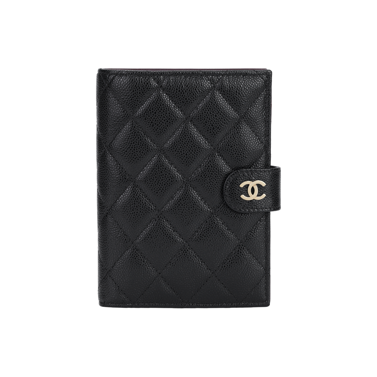 CHANEL 24K CC Logo Quilted Shiny Grained Calfskin Small Passport Holder in Black