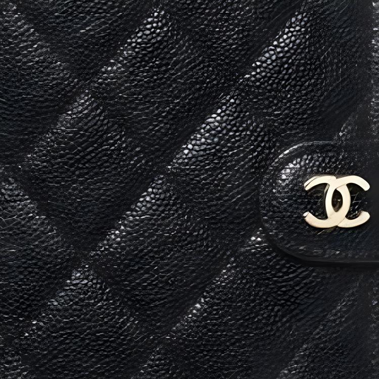 CHANEL 24K CC Logo Quilted Shiny Grained Calfskin Small Passport Holder in Black