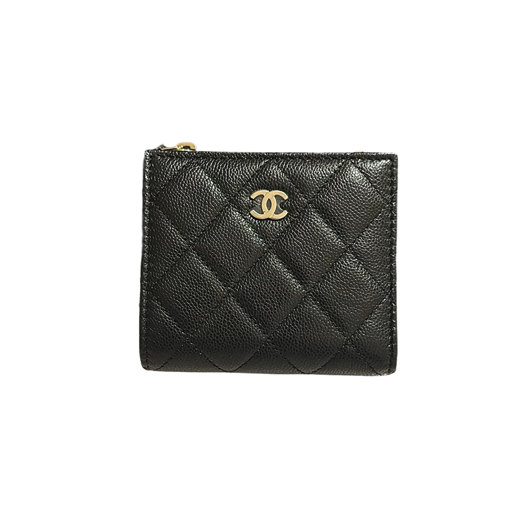 CHANEL AP3388 Quilted Caviar Leather Zip Wallet, Black, Gold-Tone Hardware