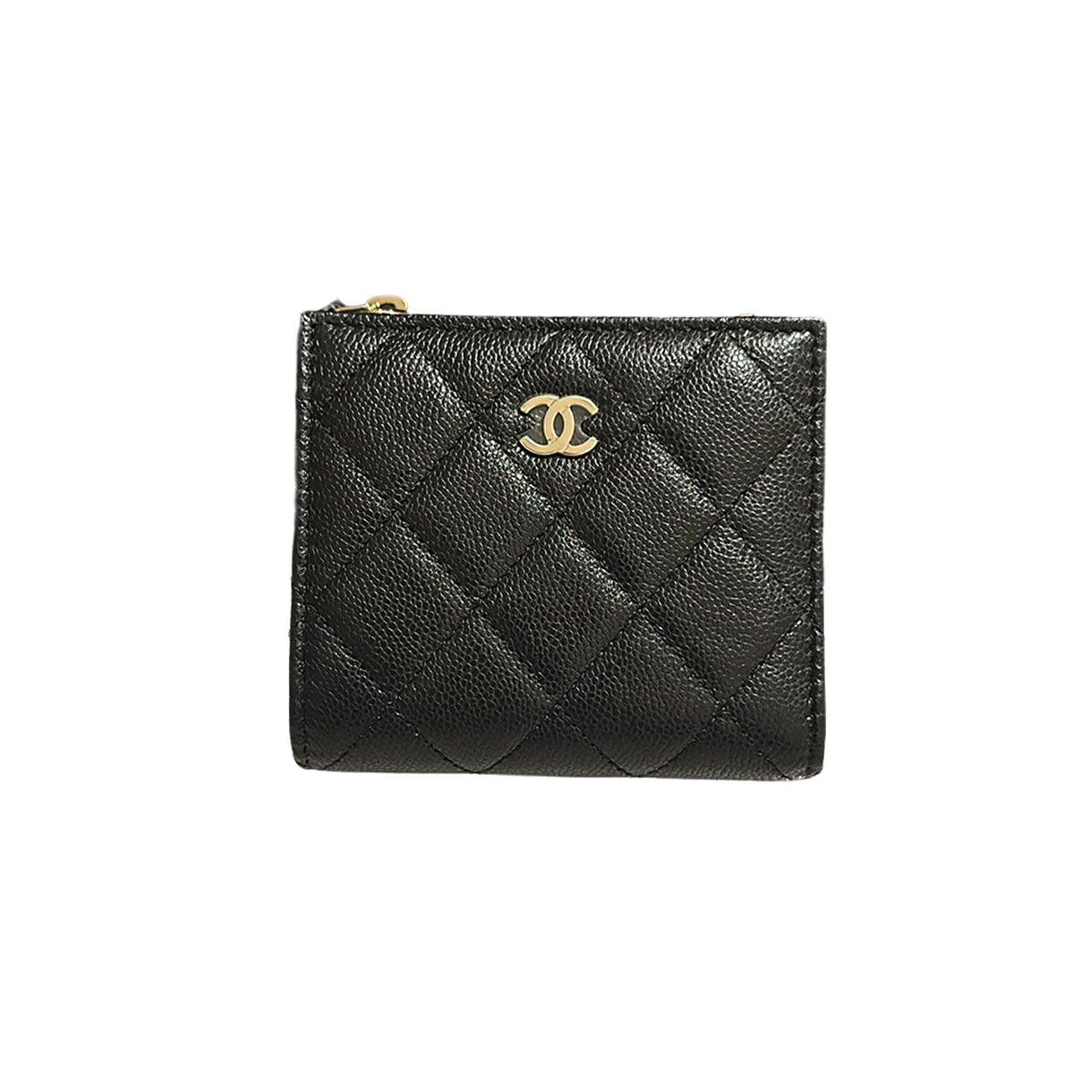 CHANEL AP3388 Quilted Caviar Leather Zip Wallet, Black, Gold-Tone Hardware