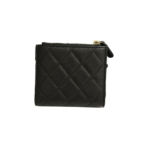 CHANEL AP3388 Quilted Caviar Leather Zip Wallet, Black, Gold-Tone Hardware