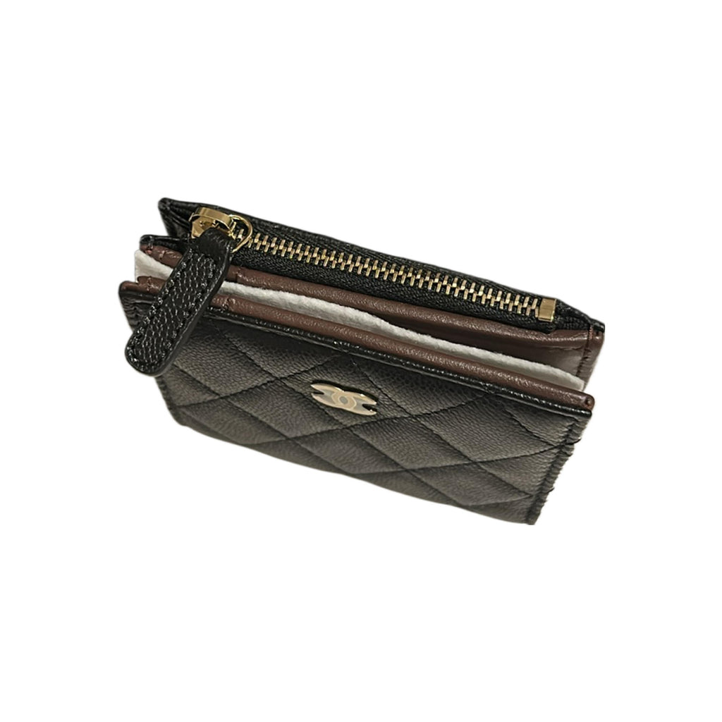 CHANEL AP3388 Quilted Caviar Leather Zip Wallet, Black, Gold-Tone Hardware
