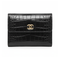 CHANEL 26S AP5188 Crocodile-Effect Calfskin Wallet, Black, Gold-Tone Hardware