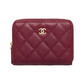 CHANEL 25B AP4652 Calfskin Card Holder, Burgundy, Gold-Tone Logo