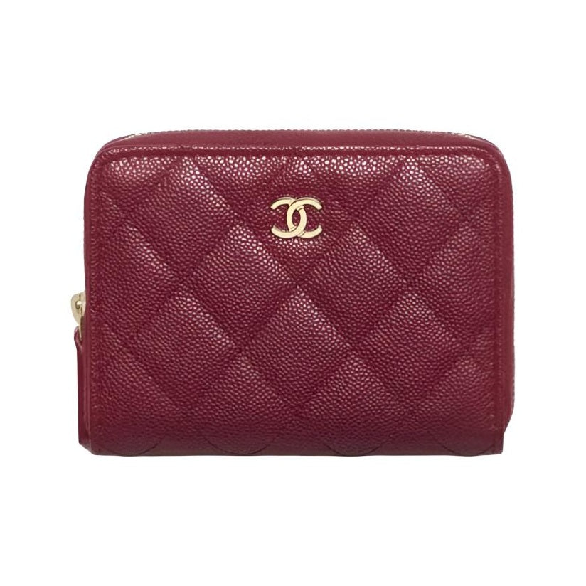 CHANEL 25B AP4652 Calfskin Card Holder, Burgundy, Gold-Tone Logo
