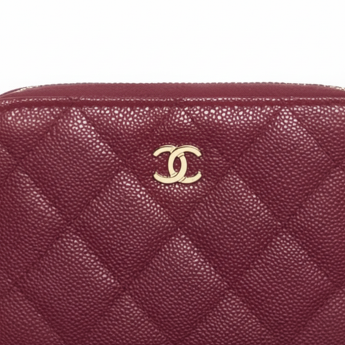 CHANEL 25B AP4652 Calfskin Card Holder, Burgundy, Gold-Tone Logo