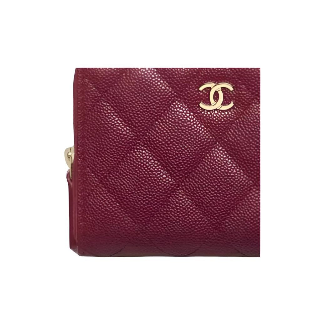 CHANEL 25B AP4652 Calfskin Card Holder, Burgundy, Gold-Tone Logo