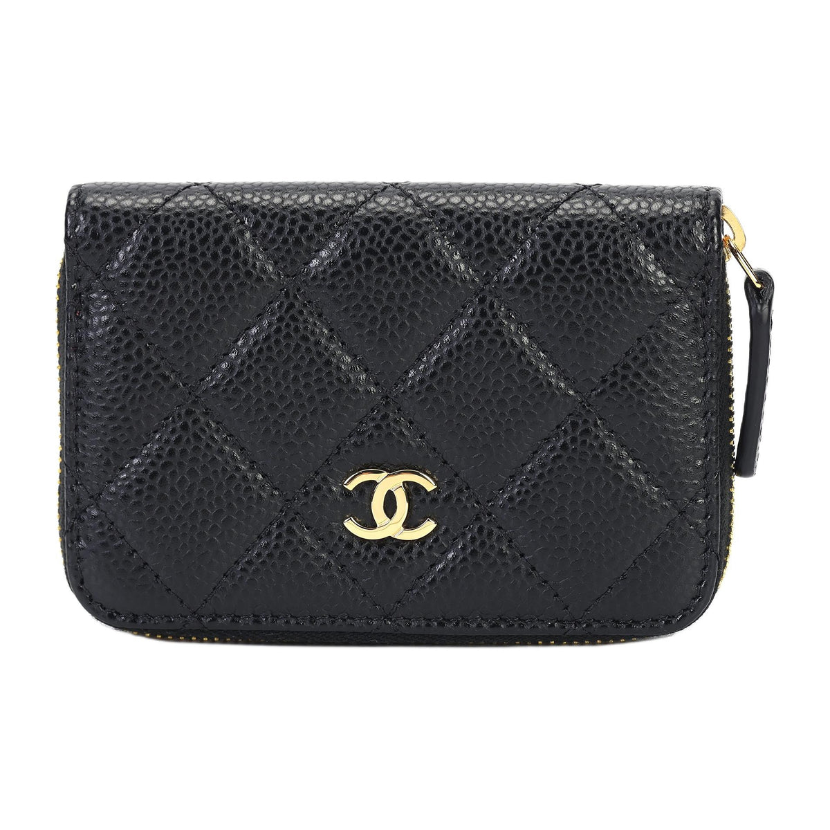 CHANEL AP0216 Diamond-Pattern Calfskin Wallet, Black, Double-C Logo
