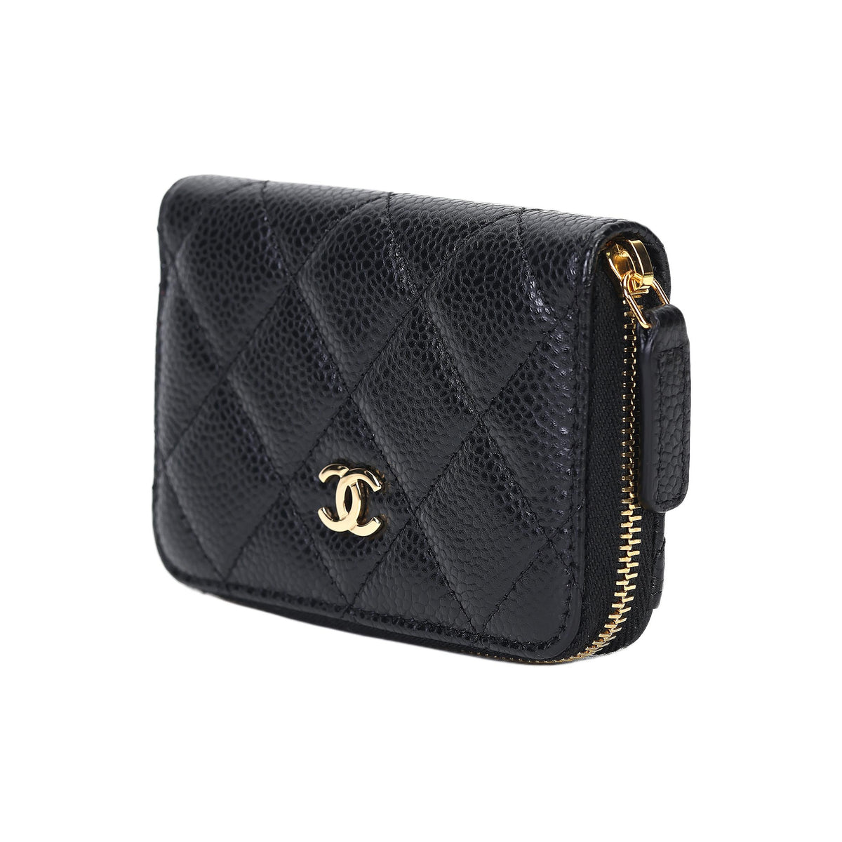 CHANEL AP0216 Diamond-Pattern Calfskin Wallet, Black, Double-C Logo