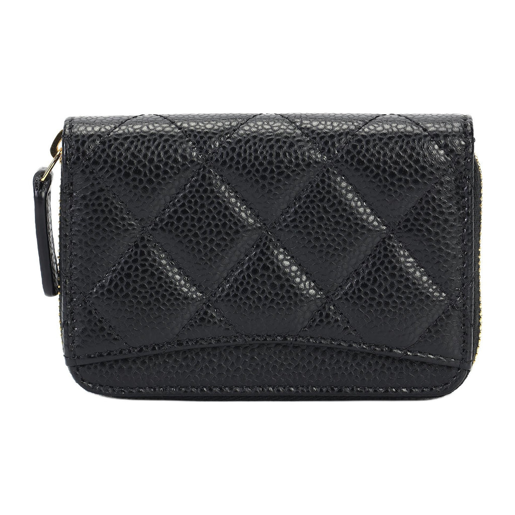 CHANEL AP0216 Diamond-Pattern Calfskin Wallet, Black, Double-C Logo