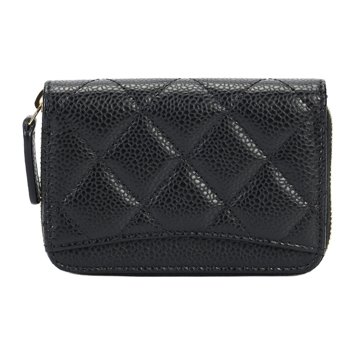 CHANEL AP0216 Diamond-Pattern Calfskin Wallet, Black, Double-C Logo