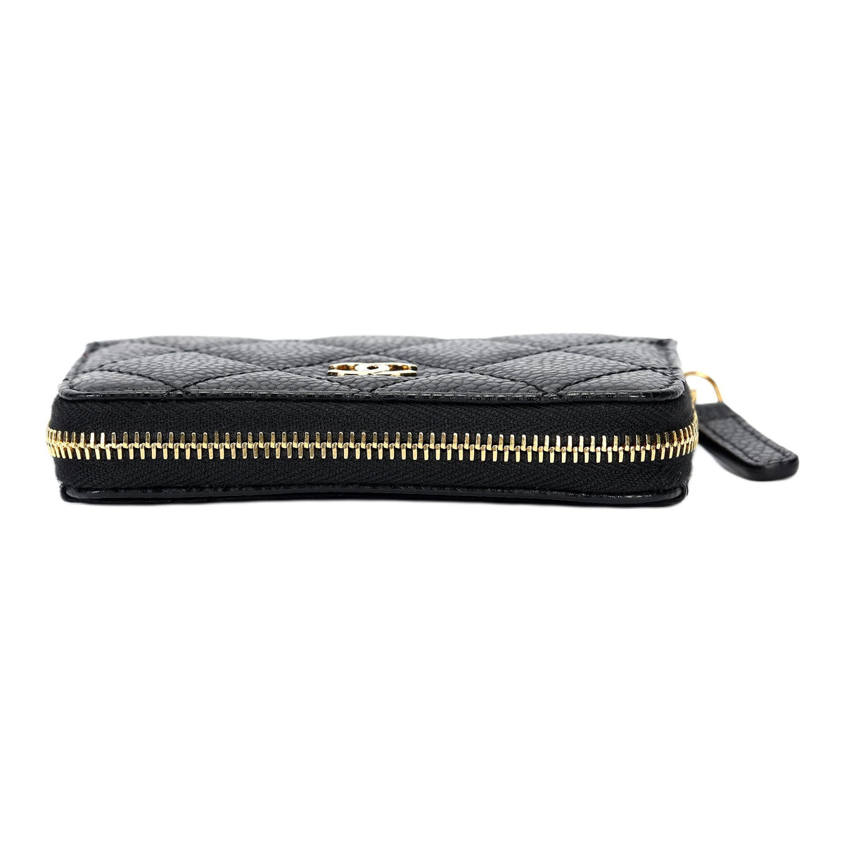 CHANEL AP0216 Diamond-Pattern Calfskin Wallet, Black, Double-C Logo