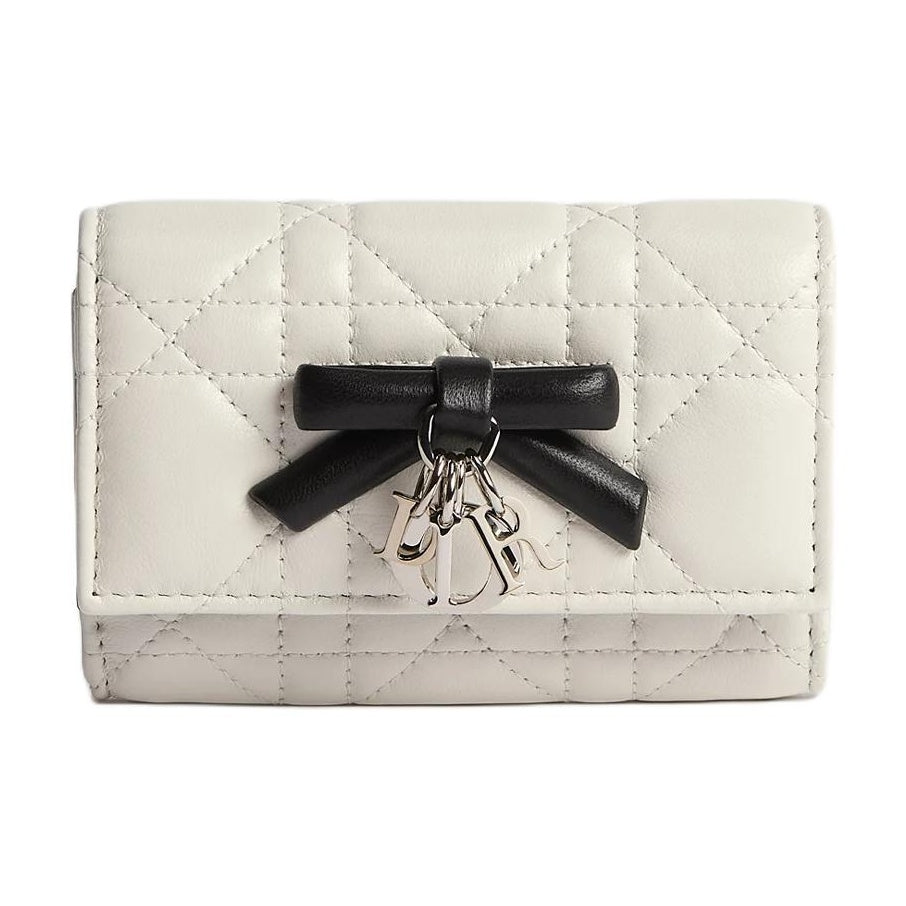 DIOR My Dior Glycine Goatskin Wallet, Latte White, Silver-Tone Charm
