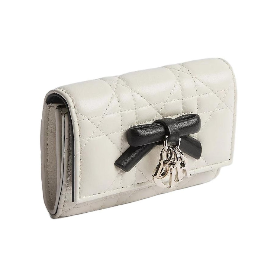 DIOR My Dior Glycine Goatskin Wallet, Latte White, Silver-Tone Charm